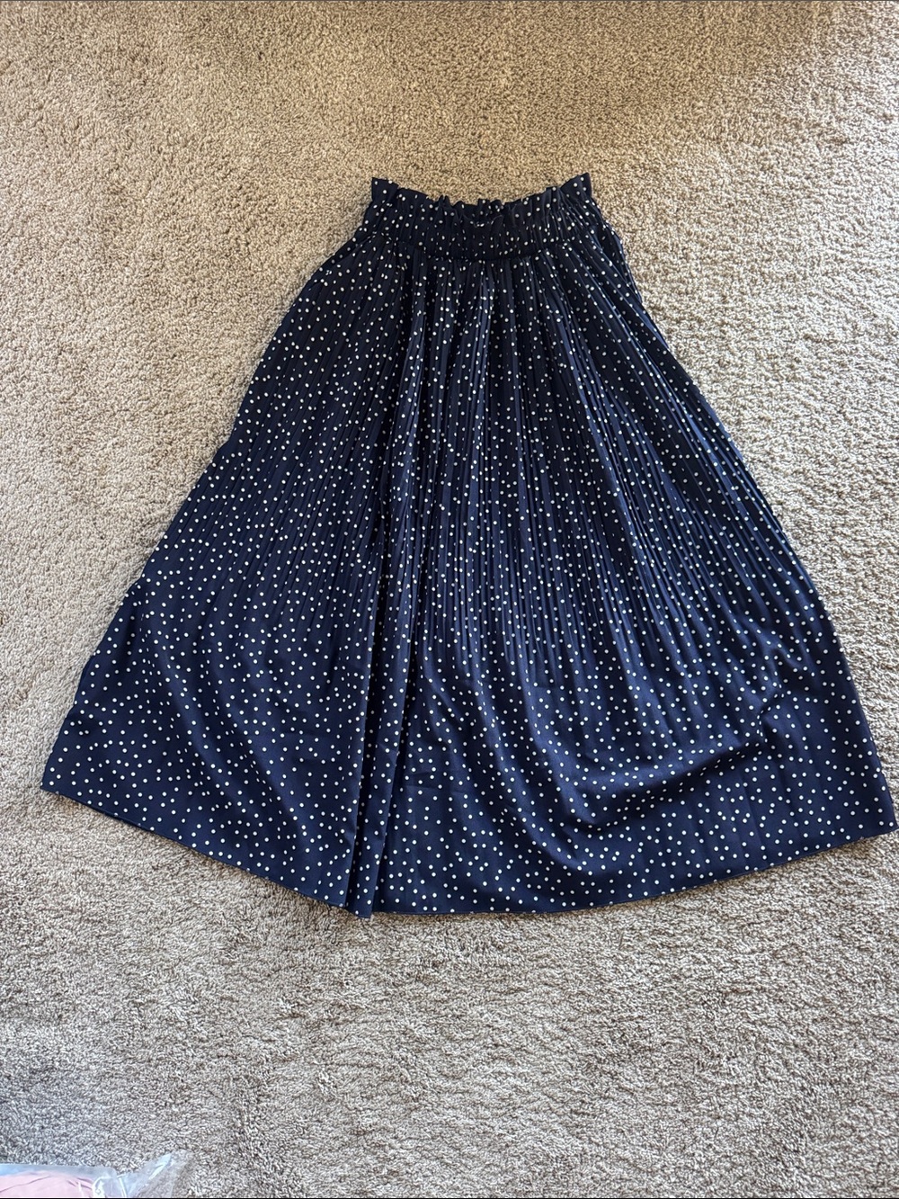 Navy Polka Dot Pleated Skirt